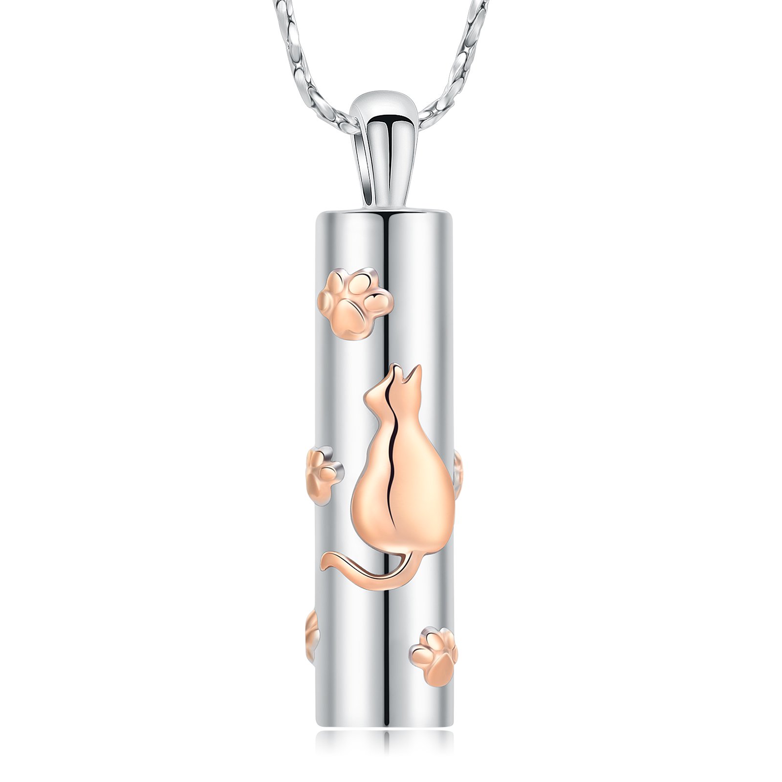 Cylinder Cremation Urn Necklace for Pet Ashes Urn Necklace Pet Paw Print Ashes Urn Necklace for Dog/Cat Pet Memorial Keepsake Jewelry