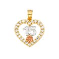 thumbnail image 2 of Wellingsale 14k 3 Tri Color White Yellow and Rose Gold CZ Cubic Zirconia Sweet 15 Pendant (Size : 21 x 17 mm), 2 of 4