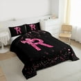 thumbnail image 3 of Manfei Personalized Initial Alphabet R Full Size Comforter Sets 3-Piece for Teens Adults,Kawaii Ribbon Bowtie Bedding Comforter Set,Black Pink Lightweight Bedding Sets,Blingg Litter Home Decor, 3 of 8