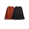 thumbnail image 2 of HH TRAF Blusa holgada elegante con lazo y mangas largas y cuello redondo de dos colores lisos para mujer de otoño con diseño de abertura con botones en la espalda para mujer, 2 of 5