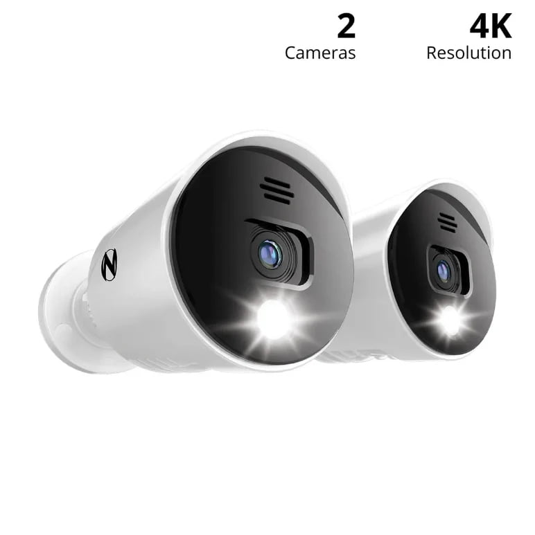 Night Owl CAM‑2PK‑DP8LSA – 4K UHD Wired Spotlight Bullet Cameras Audio Enabled / Night Vision, 2 Pack