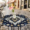 thumbnail image 6 of Boho Navy Blue Round Tablecloth for 36-44 Inch Tables,Fitted Table Cover with Elastic Edge,Ethnic Geometric Southwestern Retro Waterproof Outdoor Table Cloth Protector for Patio Garden Dinner Picnic, 6 of 9
