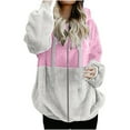 thumbnail image 2 of Womens Fall Fashion 2025 Fall Outfits for Women 2025 Loose Casual Solid Color Splicing Full Zipper With Pockets Hooded Plush Long Sleeved Jacket Top, 2 of 4