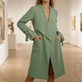 thumbnail image 2 of Women's Open Front Light Jacket Belted Cardigan Long Trench Coats with Pockets (Green L), 2 of 8