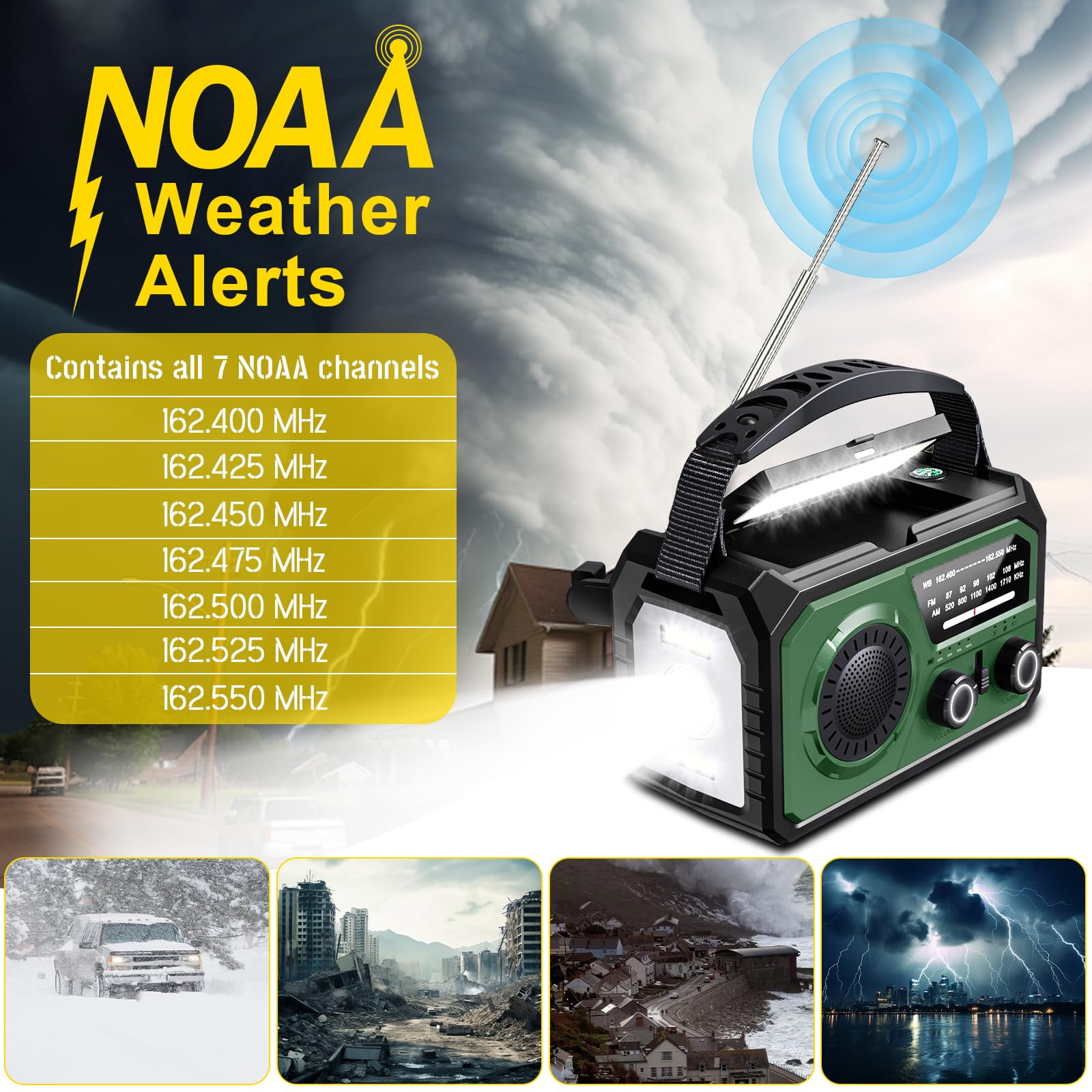 16000mAh/59200mWh Emergency Radio with Bluetooth 5.3-Hand Crank Weather Radio with Battery Powered and Fast Charging, NOAA/AM/FM Portable Solar Radio with SOS Alert Flashlight, Outdoor Survival Gear