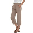 thumbnail image 3 of QATAINLAV Womens Summer Drawstring High Waisted Capri Pants Solid Color Casual Cropped Trousers with Pockets, Coffee, XL, 3 of 9