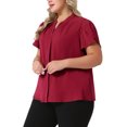 thumbnail image 4 of Agnes Orinda Women's Plus Size Chiffon Shirts Pleated Petal Sleeve V Neck Button Down Tops Business Work Blouse 1X Burgundy, 4 of 6