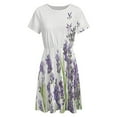thumbnail image 4 of Lavender Flowers on White Background Short Sleeve Dress Women Summer Evening Dresses Ladies Sundress, 4 of 7