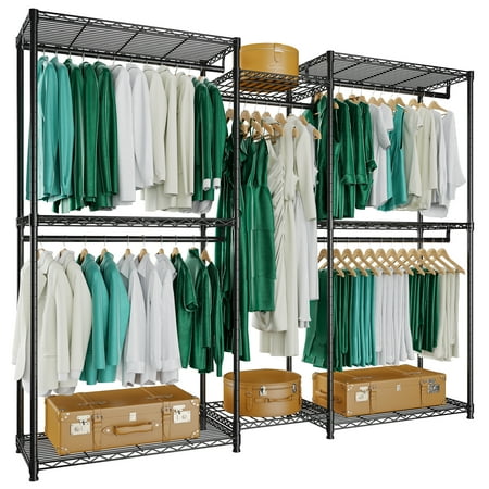 Raybee Clothes Rack Metal Closet Garment Rack Clothes Garment Hanging Rack Wardrobes for Hanging Clothes Clothing Rack Sturdy Freestanding 5 Tier Wire Garment Rack 75"W * 17.8"D * 77"H Black