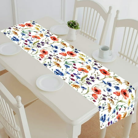 

ABPHQTO Wildflowers Poppy Cornflower Chamomile Table Runner Placemat Tablecloth For Home Decor 14x72 Inch