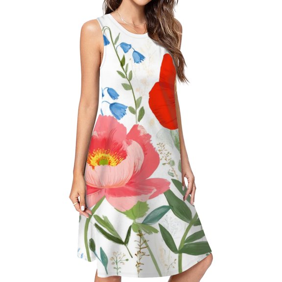 Beautiful Floral Summer Bouquet Blooms Casual Sleeveless Loose Sundress Dress For Women Summer Dress Daily Woman