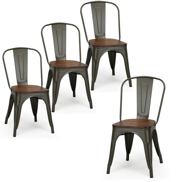 Sillas de Metal Costway Apilables Con Respaldo y Asiento de Madera 52 x 42 x 84 cm