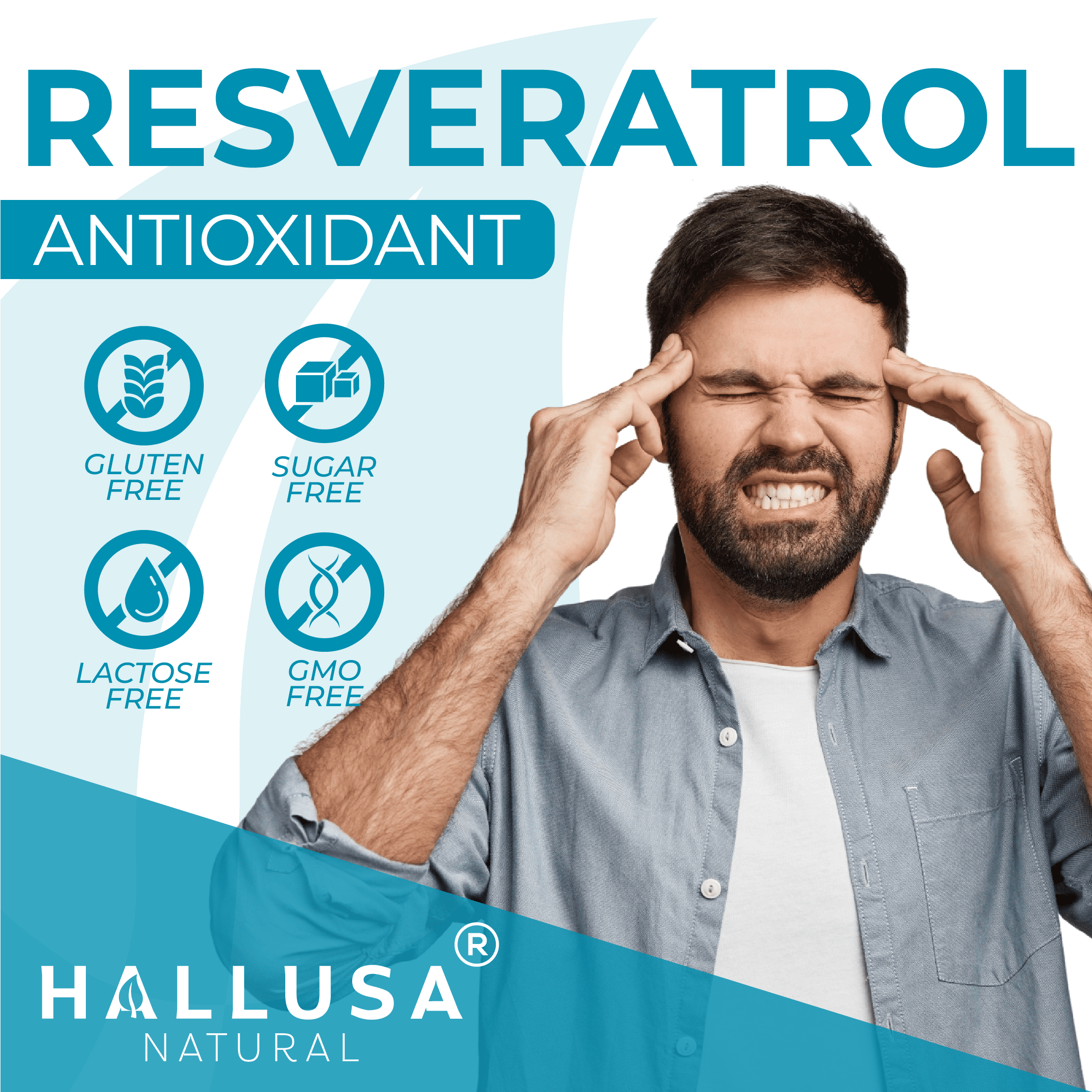 HALLUSA NATURAL Resveratrol Supplement, 1000mg, 60 Capsules, Non-GMO, Polyphenol Powder