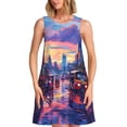 thumbnail image 1 of Fotbe Taxi Colorful Town Vestido de Verano sin Mangas para Mujer – Vestido Midi Línea A, Estilo Camiseta Floral, Vestido Playero Casual y Fluido, 1 of 7