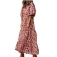 thumbnail image 2 of Women's Three Quarter Sleeve Casual Maxi Dress Bohemian Floral V-Neck Puff Short Sleeve Beach Tiered Sundress Long Dress, 2 of 5