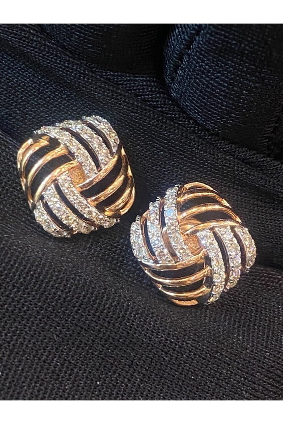 Pave 0.96 Cts Round Brilliant Cut Diamonds Wave Stud Earrings In Hallmark 14K Rose Gold