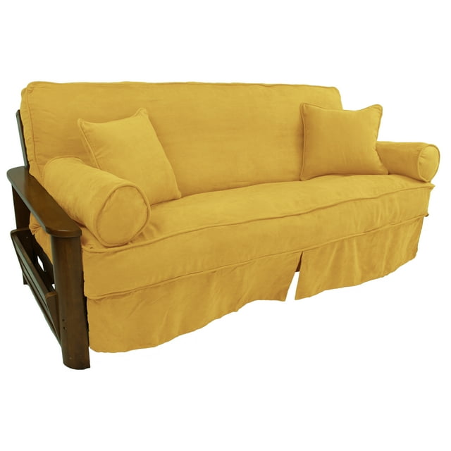 Ensemble de Housse de Futon en Microsuède Double Cordon 8 à 9 Pouces avec Quatre Coussins (Ensemble de 5) - Citron