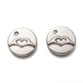 thumbnail image 3 of 5pc Non-304 Stainless Steel Charms Flat Round with Finger Heart Stainless Steel Color 15x2mm Hole: 1.8mm, 3 of 3