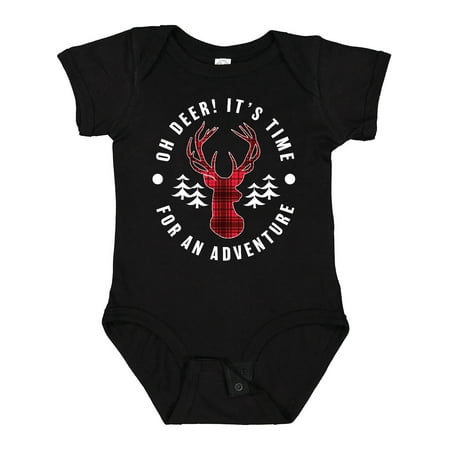 

Inktastic Plaid Oh Deer It s Time for an Adventure with Trees Boys or Girls Baby Bodysuit