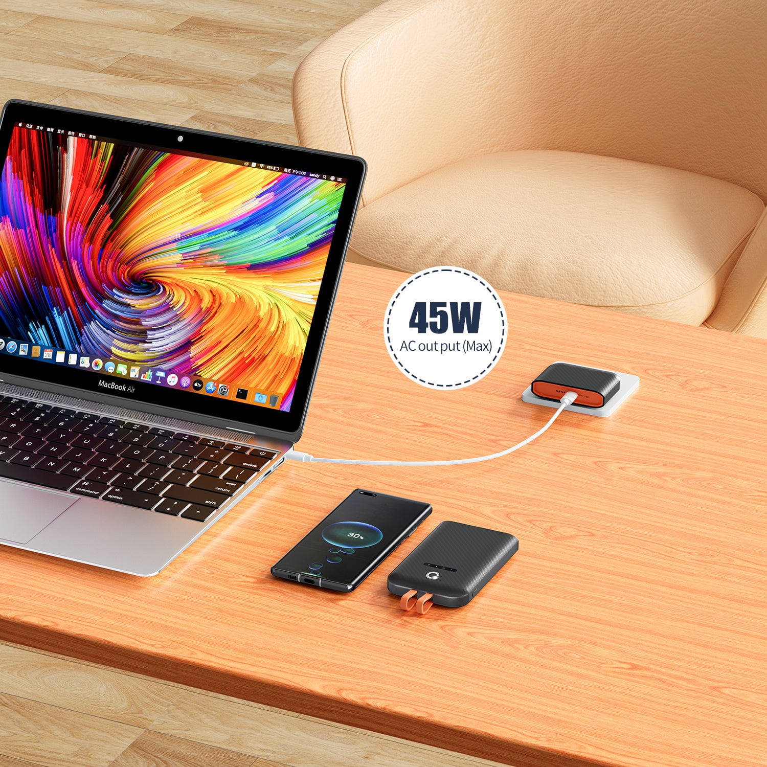 Q 45W Detachable Magnetic Portable Power Bank Charger with Built-in Cables AC wall plug,Separate Dual port USB C Fasting Charging Power Pack 20W 10000mAh External Battery Charger With Cords