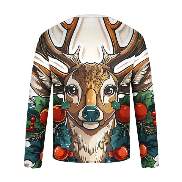 Blusas y camisas de manga larga con cuello redondo para hombre Blusa de manga larga con cuello redondo y estampado navideño para hombre Blusa de poliéster para hombre