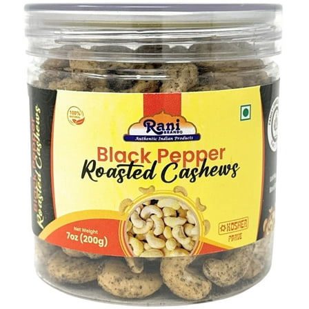 Rani Black Pepper Roasted Cashews 7oz (200g) PET Jar, Non-Fried, Oil Free ~ All Natural | Vegan | Gluten Friendly | NON-GMO | Kosher | Air Roasted, Crunchy & Flavorful