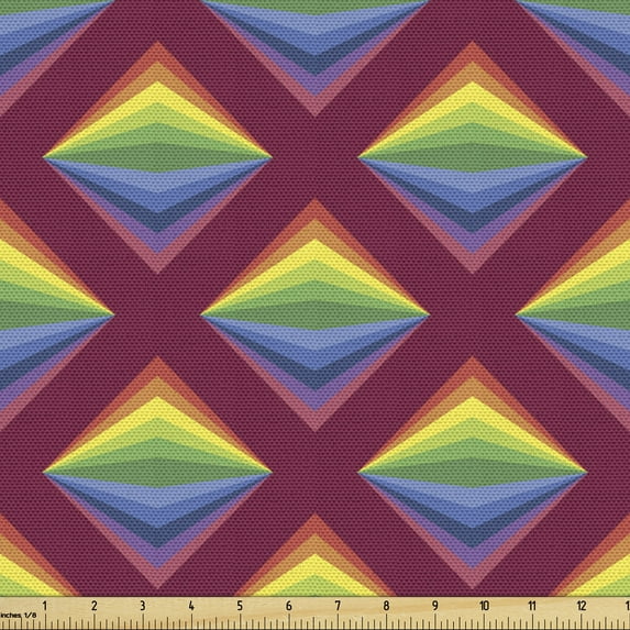 Geometric Rhombus Fabric by the Yard, Energetic Design of Rainbow Scale Art in a Repeating Style, Upholstery Fabric for Dining Chairs Home Decor Accents, 10 Yards, Raspberry Multicolor by Ambesonne