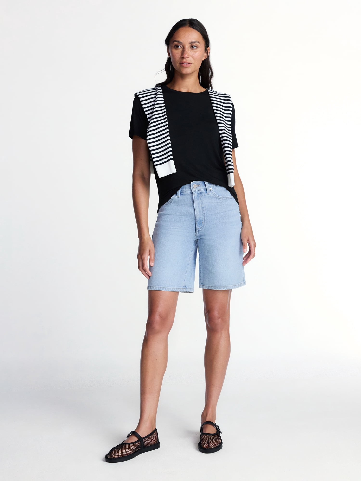 Time and Tru Women's Draped Boxy Tee with Short Sleeves, Sizes XS-XXXL
