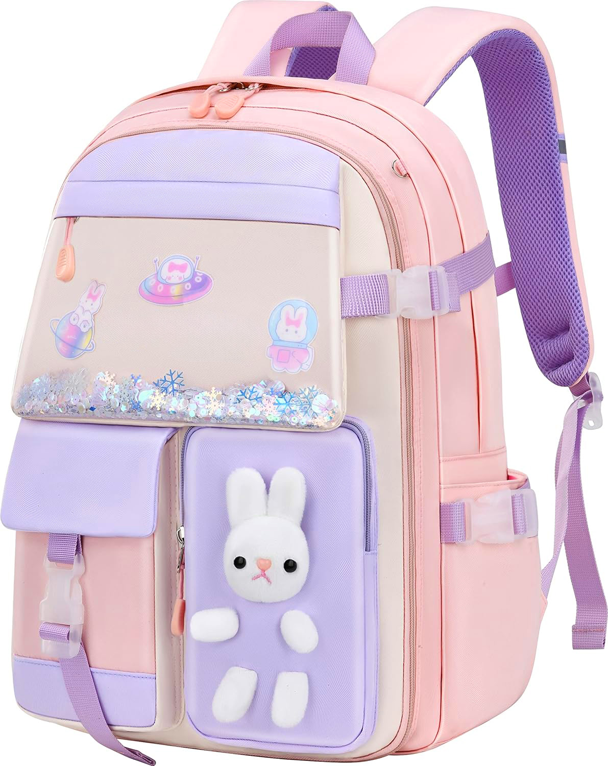 Lvelia School Backpacks for Girls, Large Capacity Fashion School Bag for Kids Teens,Cute Lightweight Waterproof Student Bookbags Gifts,Pink