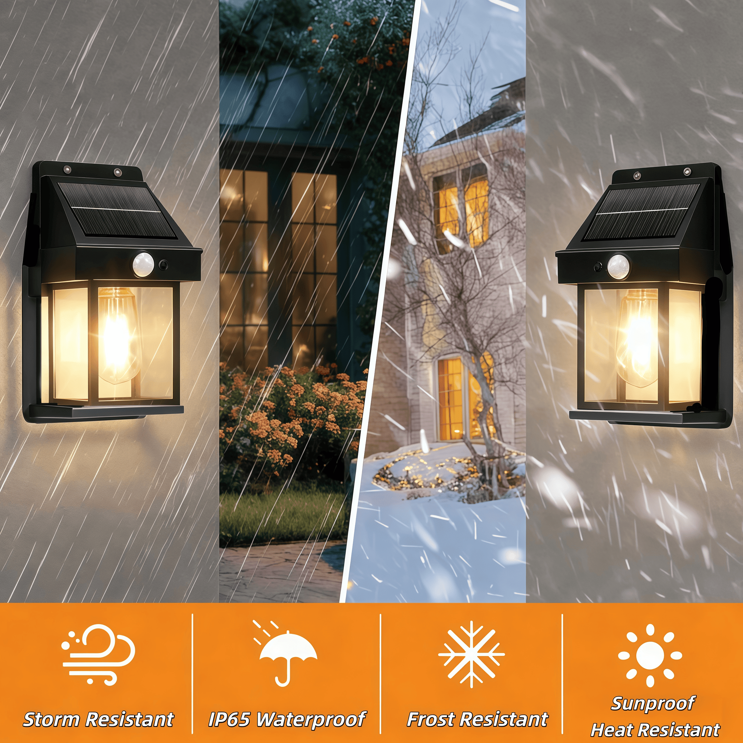 2 Pack Outdoor Light Fixture Solar Wall Light, Motion Sensor Outdoor Porch Light with 3 Lighting Modes, 270° Lighting Angle, Black for Front Door Garden Yard