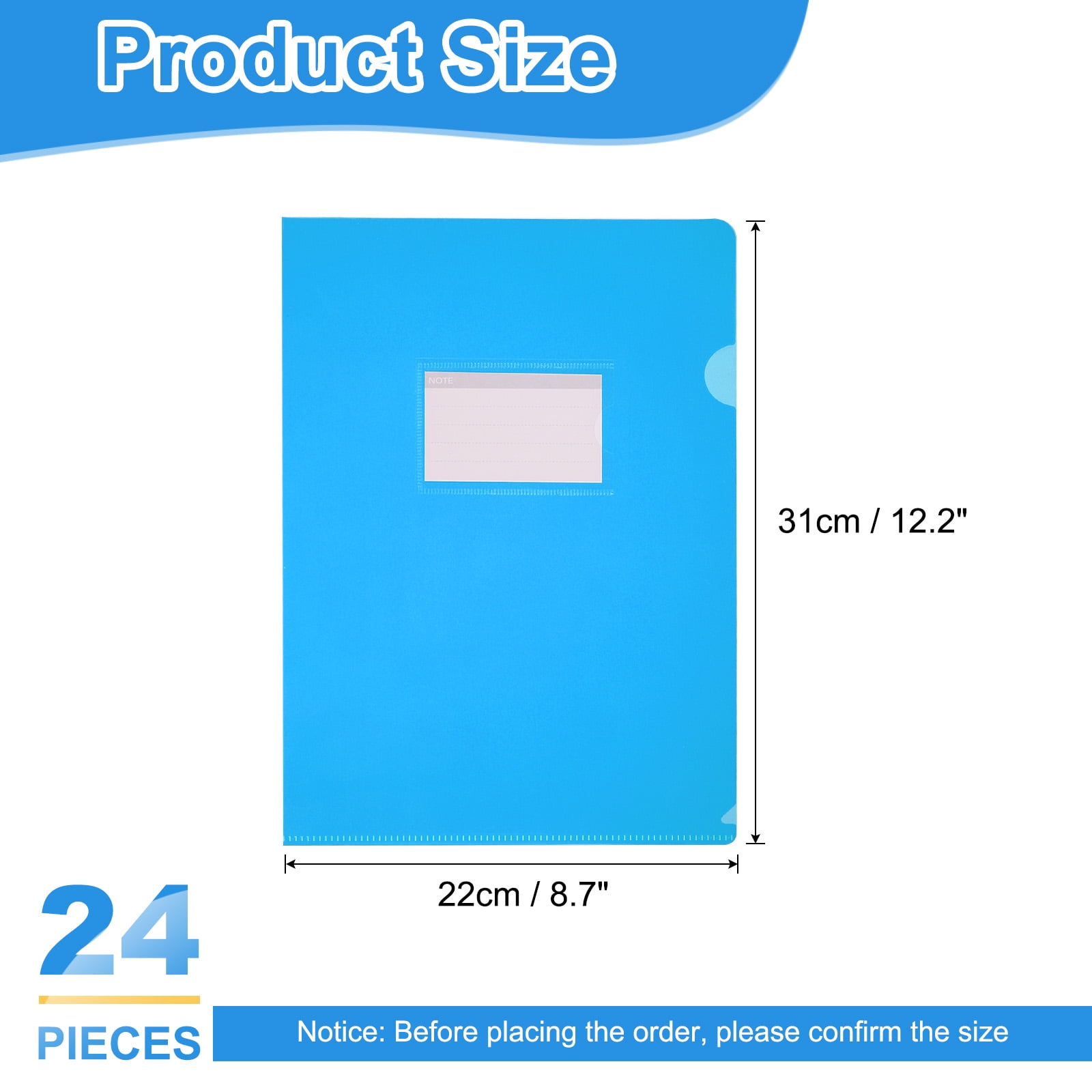 Uxcell 24 Pack L-Type Plastic Folders, Letter Size Clear Folders for Documents with Pocket, Light Blue
