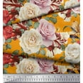 thumbnail image 2 of Soimoi Orange Heavy Satin Fabric Leaves & Rose Floral Printed Craft Fabric by the Yard 54 Inch Wide, 2 of 3
