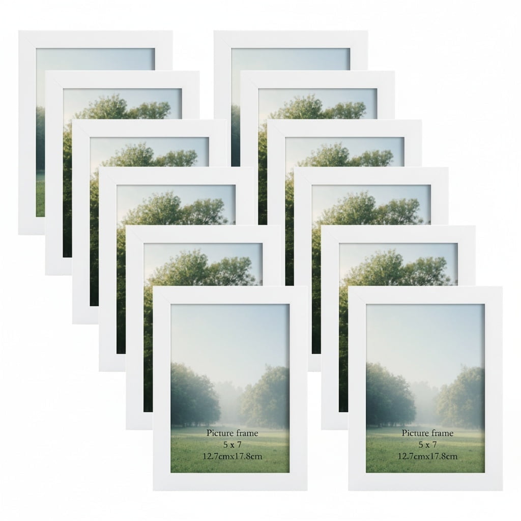 12-Pack White Woodgrain 5x7 Picture Frames for Wall or Tabletop