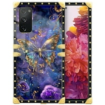 FKBRCL4U Compatible with Samsung Galaxy S20 FE Case, Glistening Golden Butterfly Vibrant Purple Blue Luxury Golden Decoration for Girl Women Soft TPU Shockproof Protective Hard PC Back