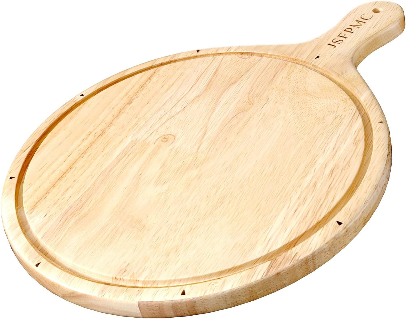 RGHJAR-Rubber Wood Cutting Board with Handle, Round Serving Board, Dining Board, Chopping Board for Meat, Cheese Board, Vegetables, Bread, Charcuterie, Large 16"x12"x0.6"