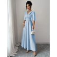 thumbnail image 5 of Baby Blue Collared V-Neck Waist-Pleated Chiffon Ruffle Sleeve Elegant Maxi Dress, 5 of 7