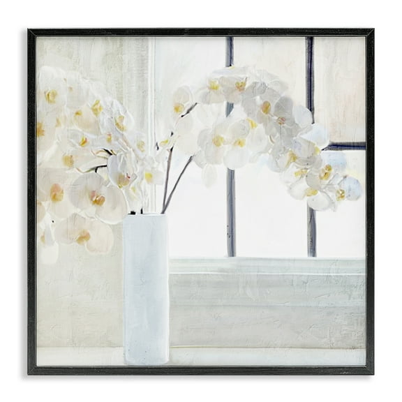 Stupell Industries Orchid Stems Windowsill Plants & Flowers Painting Black Framed Art Print Wall Art, 12 x 12