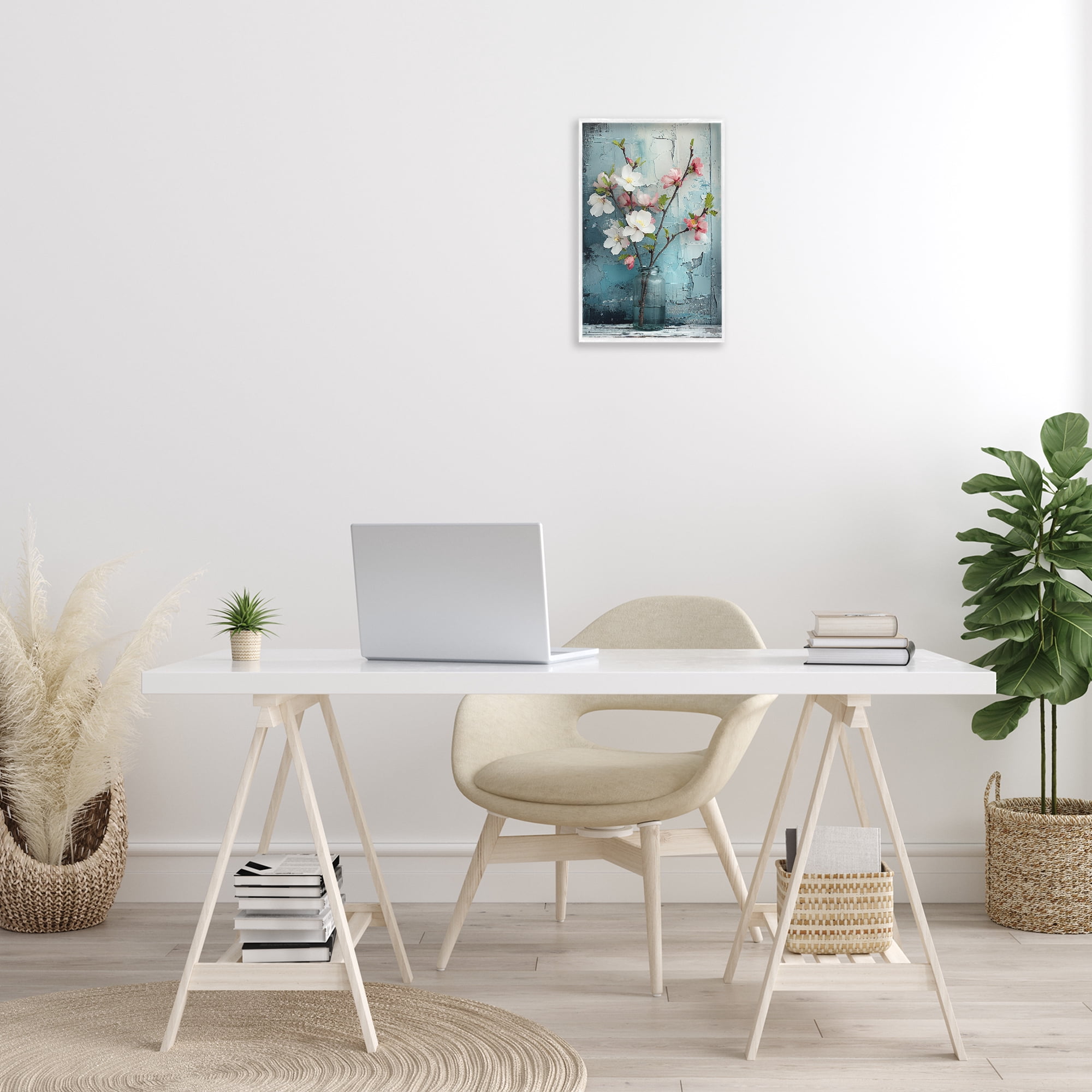 Stupell Industries Distressed Magnolia Vase Botanical & Floral Painting White Framed Art Print Wall Art, 12 x 18