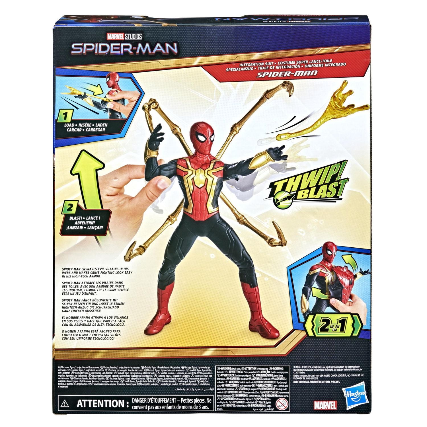 Marvel Spider-Man, figurine articulée Spider-Man super lance-toile Deluxe de 33 cm Thwip Blast, avec autre costume et lance-toile