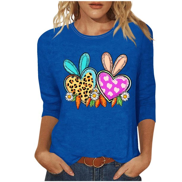 Camisetas Casuales de las Mujeres Impresas 3/4 Manga Cuello Redondo Blusa, Moda Ligera Superior para el Hogar Y el Uso Diario, Cómoda Imitación de la Tela Del Estante
