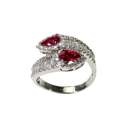 HeartsAndYou 4.2ct Natural Ruby & Diamond Halo Snake Bypass Engage Ring 14k SOLID White Gold