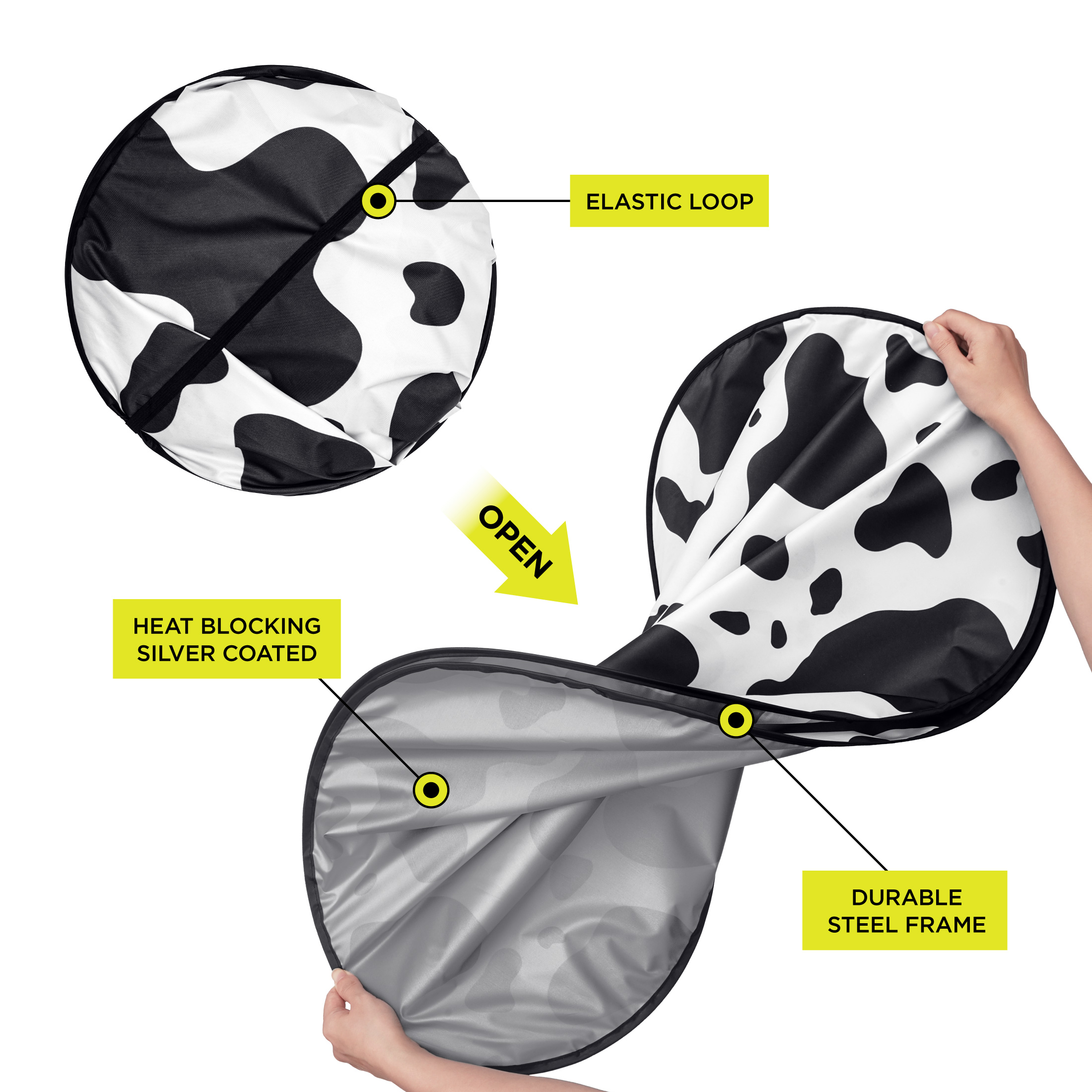 Auto Drive Cow Print Windshield Sunshade, 2-Piece Set photo 4