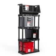 Hyper Tough Garage Plastic Stacking Open Storage Bin, Large, Black, No Lid