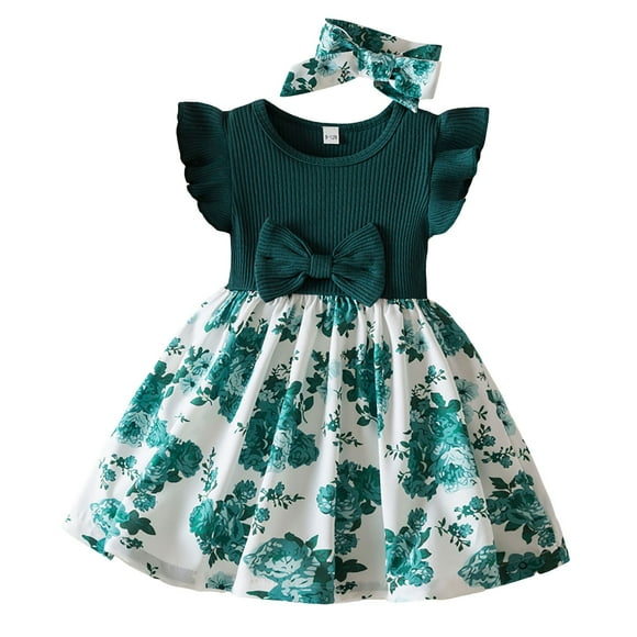 BOBOGOJP Flower Outfit Girls Toddler Girl Tulle Dress Summer Ruffle Sleeveless Baby Girl Fashion Casual Dresses (Green,18-24 Months)