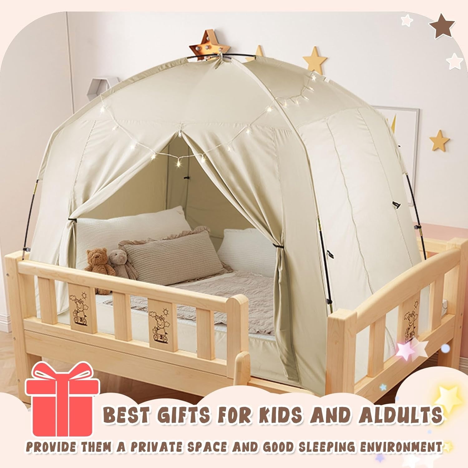 Bed Tents for Kids and Adult, Portable 100% Breathable and 93% Blackout Toddler Dream Play Tent, 3 Doors Big Privacy Space Sleeping Canopy for Floor or Twin Full Queen Sizes Bed