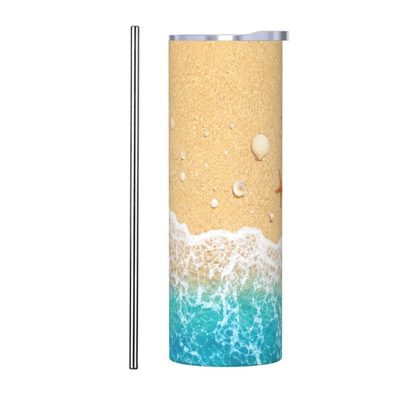 20oz Beach Ocean Tumbler with Handle and Straw Stainless Steel Insulated Travel Coffee Cup Summer Vacation Gift with Stainless Steel Straw