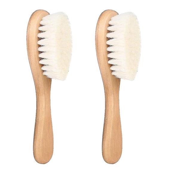 2pcs Baby Head Brush, Kids Soft Goat Hair Comb Wood Bristles Infant Massage Scrub Tool Newborn Showerwood Color