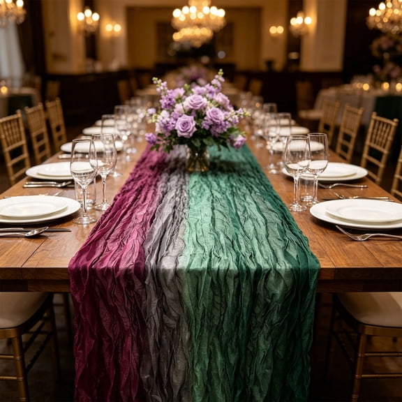 Party Runner,Gradient Crinkle Sheer Gauze Long Table Cover With Multi Tone Color Options,Reception Cake Mat Used For Bohemian Wedding Classroom Event Decor