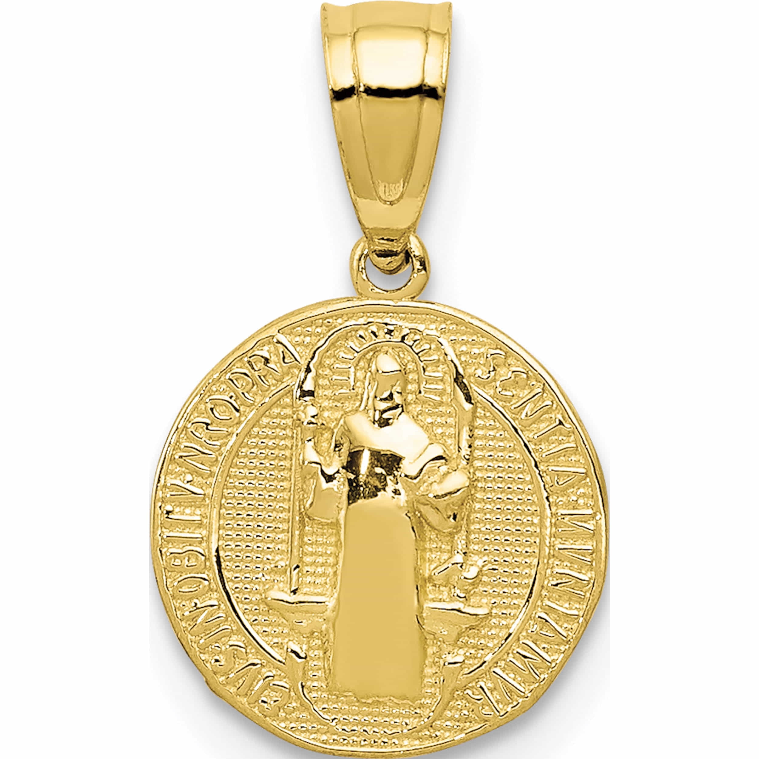 San Judas Tadeo Medal 14K Yellow Gold St Jude Picture Charm Religious Pendant 