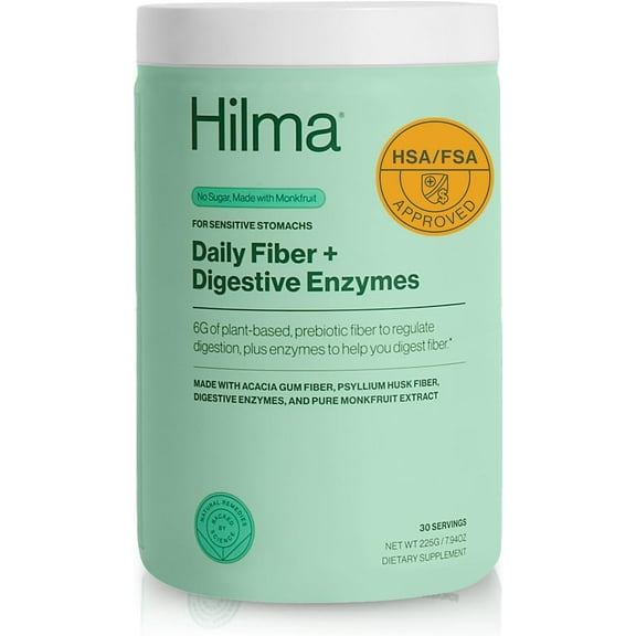 Hilma Daily Fiber   Digestive Enzymes Dietary Supplement Powder, Doctor Formulated, 30 Servings